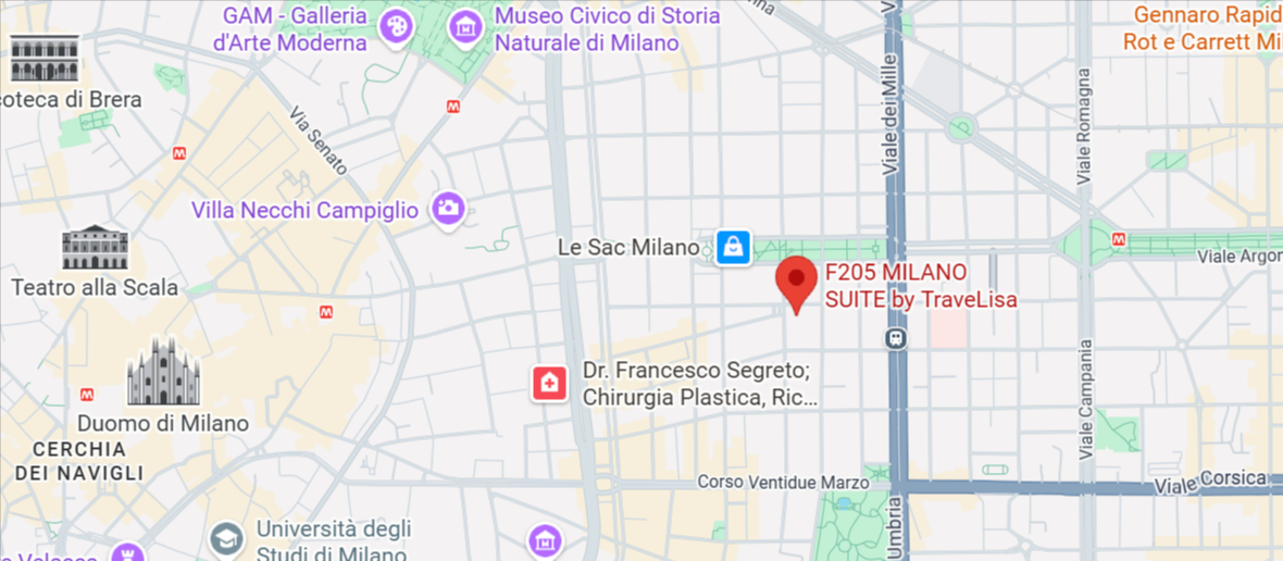 F205 nella mappa di Milano è in posizione centrale e ben collegata